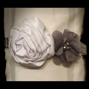 Custom White and Grey Flowered Headband